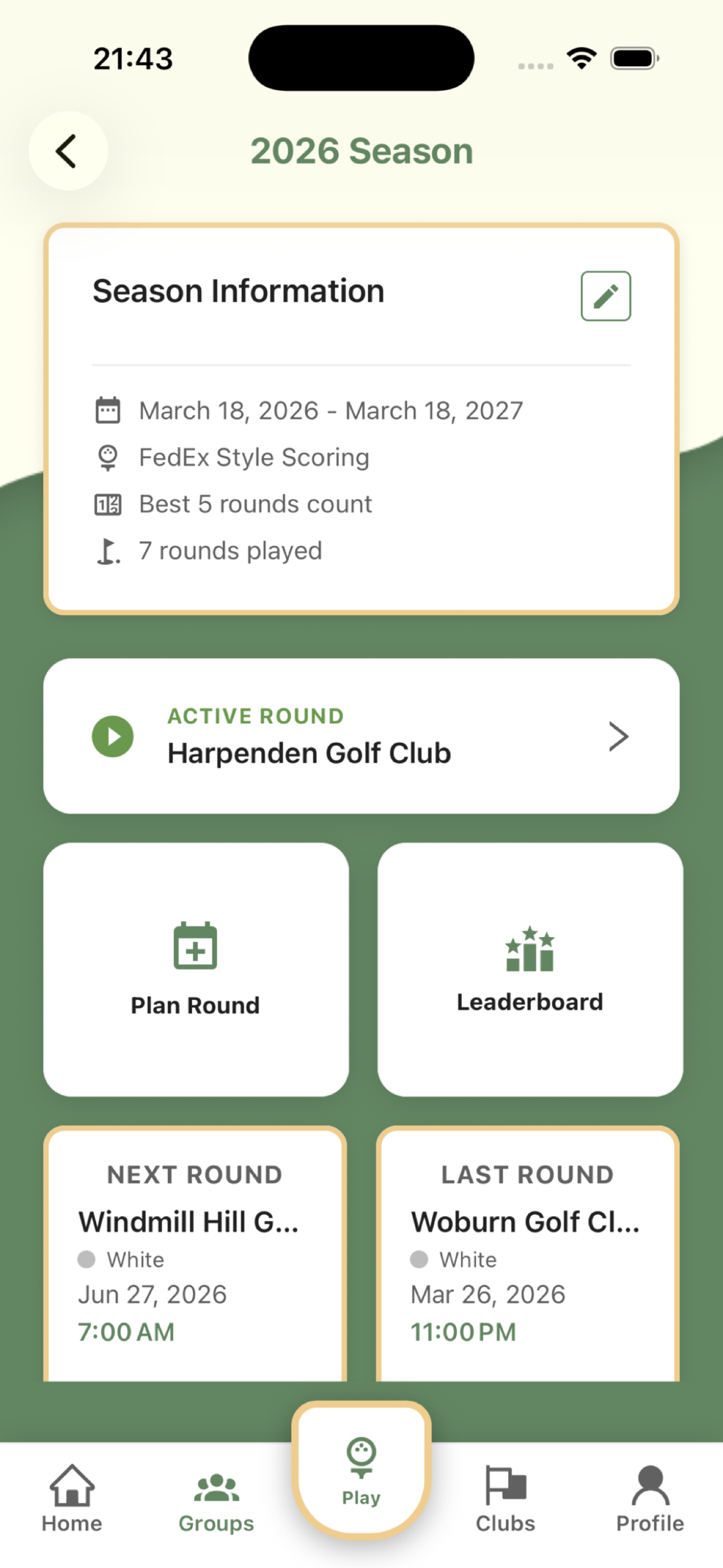 Season details screen